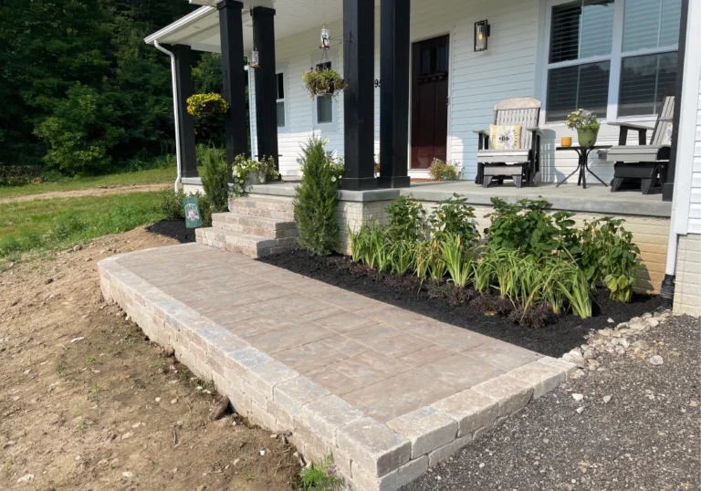Hardscaping front yard walkway path Lancaster Landscaping Lawn Care and Snow Removal Services